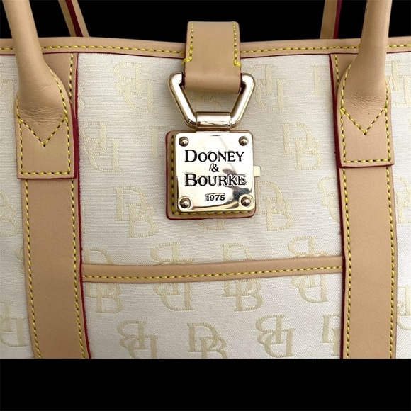 Dooney and Bourke Cream Fabric Logo Large Tote Satchel - Picture 3 of 11